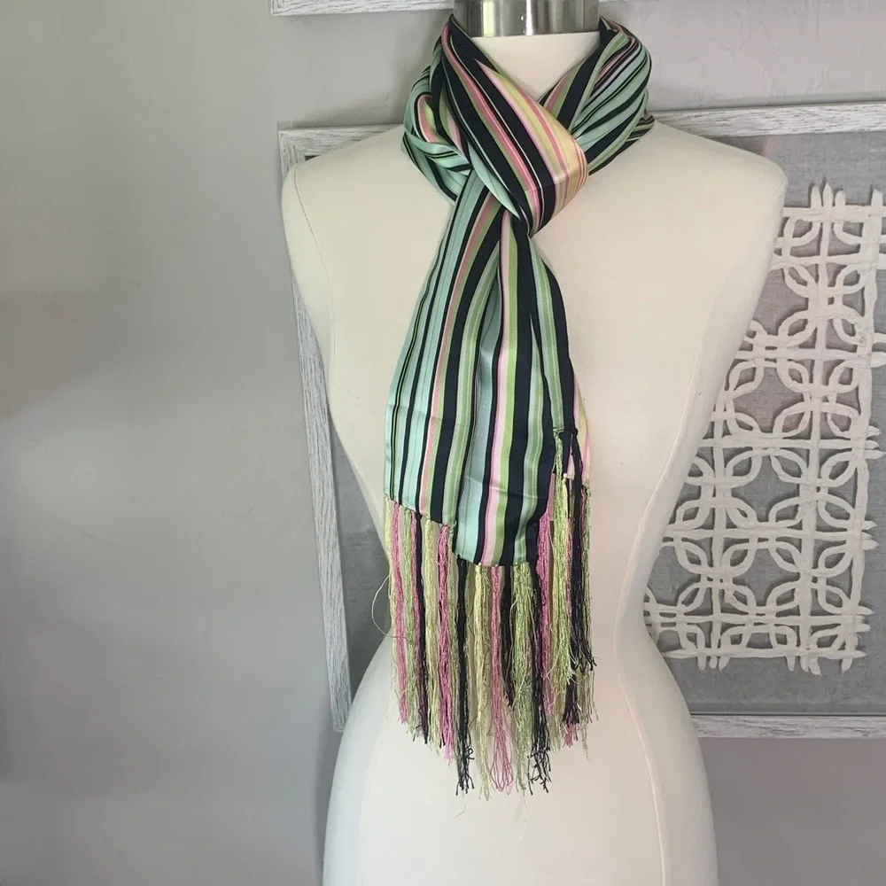 Talbots striped silk scarf with fringe New with Tags